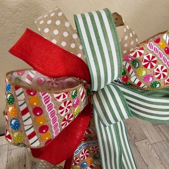 Candy Bow, Handmade Christmas Bow, Winter Bow, Whimsical Bow, Tree Topper - Picture 6 of 11